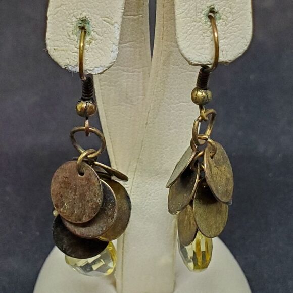 Yellow & Gold Tone Dangling Hook Earrings - Picture 1 of 2